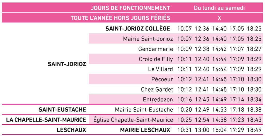 Horaires Proxibus 2 Aller