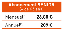 Tarifs abonnements Senior Septembre 2023