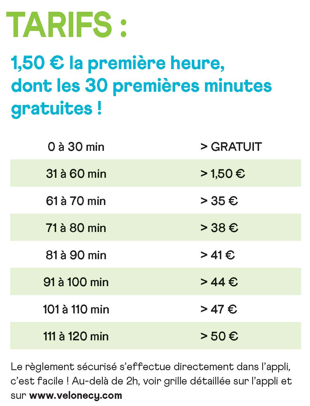 Tarifs Location Vélonecy 60 minutes