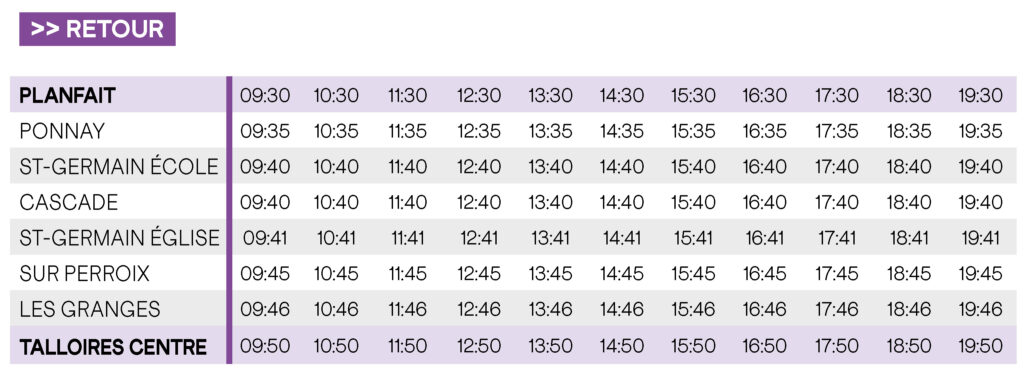 Horaires Retour Ligne F2 - Mobil'Été 2024