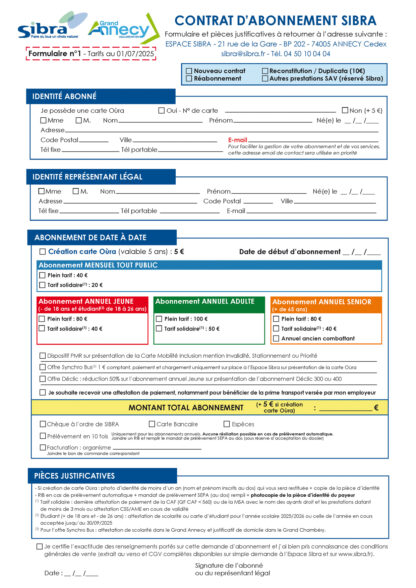 Formulaire abonnement au 01/07/2025