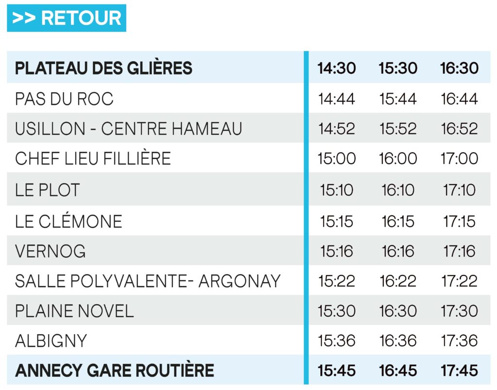 Ligne G1 - Horaires Retour - Mobil'Hiver 2025/2026