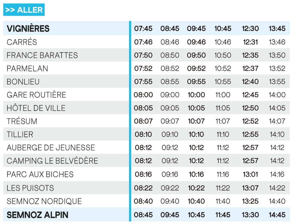 Ligne S1 - Horaires Aller - Mobil'Hiver 2025/2026