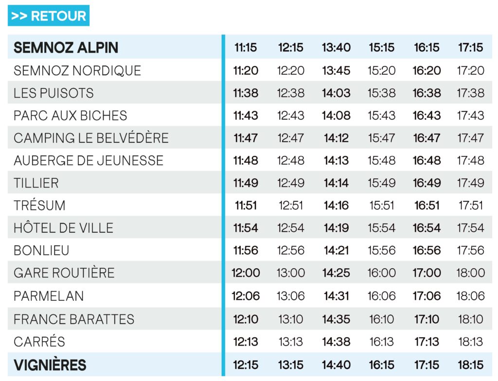Ligne S1 - Horaires Retour - Mobil'Hiver 2025/2026