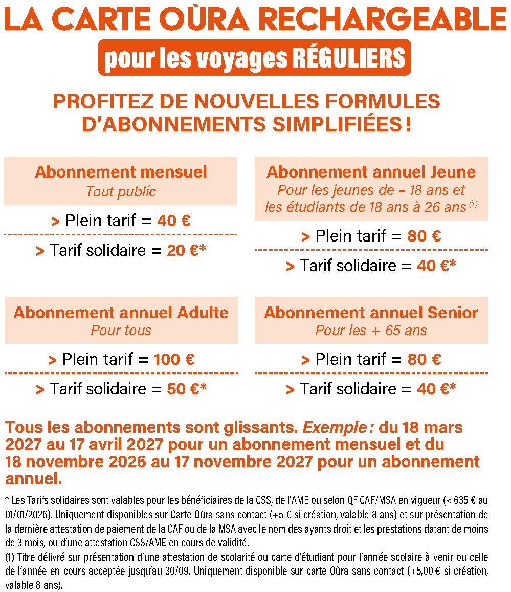 Tarifs abonnements 01/07/2026